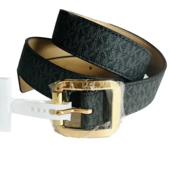 Michael Kors Stylish Black Belt with Gold Buckle